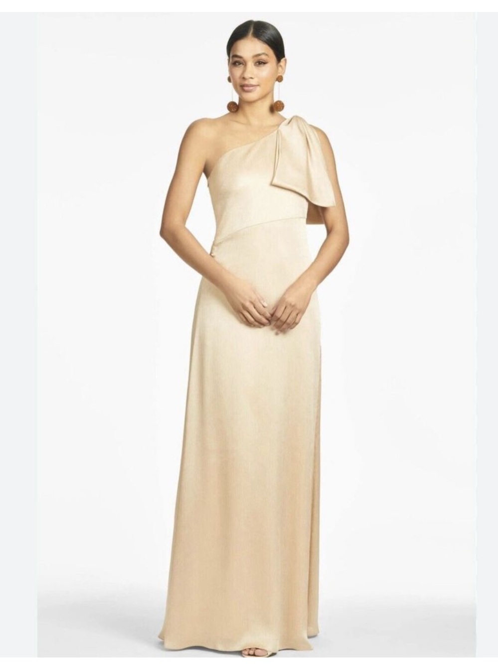 Sachin & Babi Chelsea Champagne One Shoulder Georgette Bias Gown